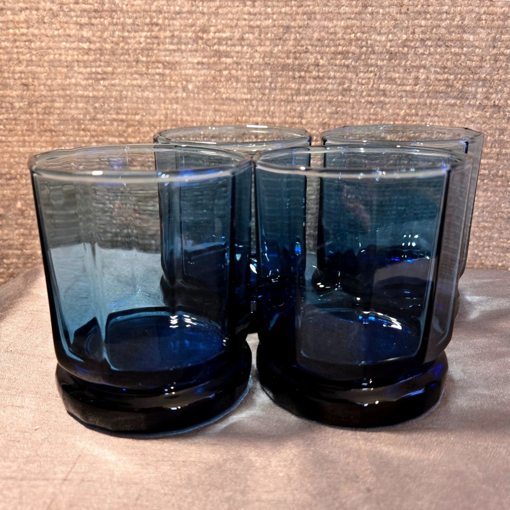 Vintage Set of 4 Anchor Hocking Essex Cobalt Blue Old Fashioned 9oz Glasses
